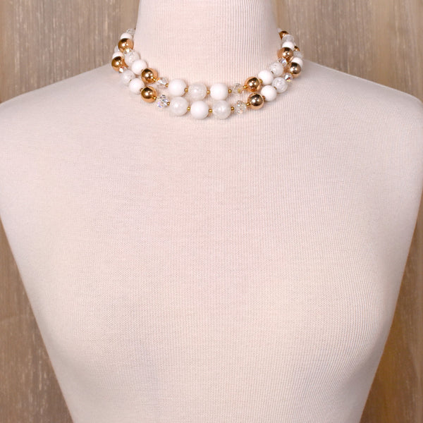 Double Stand Aurora Borealis & White Bead Necklace