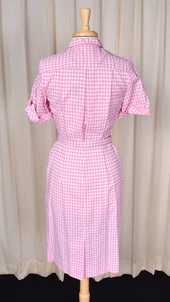 NWOT 1960s Pink Gingham Shirt Dress