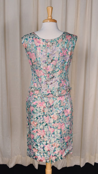 1960s Metallic Floral Brocade Sheath Dress Set