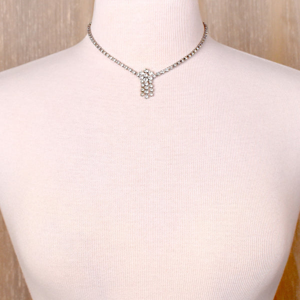 Dangling Rhinestone Flower Choker Necklace