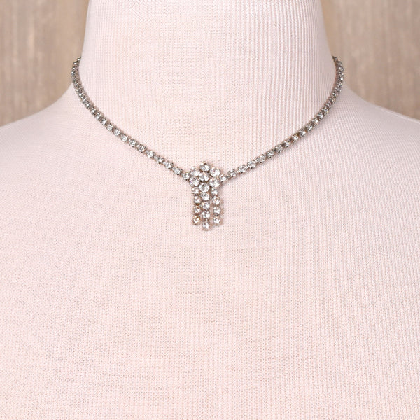 Dangling Rhinestone Flower Choker Necklace