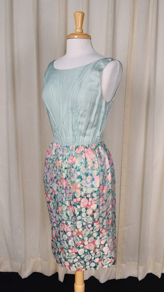 1960s Metallic Floral Brocade Sheath Dress Set