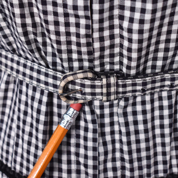 1960s Black Gingham Button Back Swing Dress