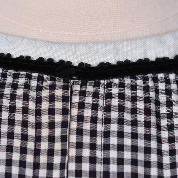 1960s Black Gingham Button Back Swing Dress