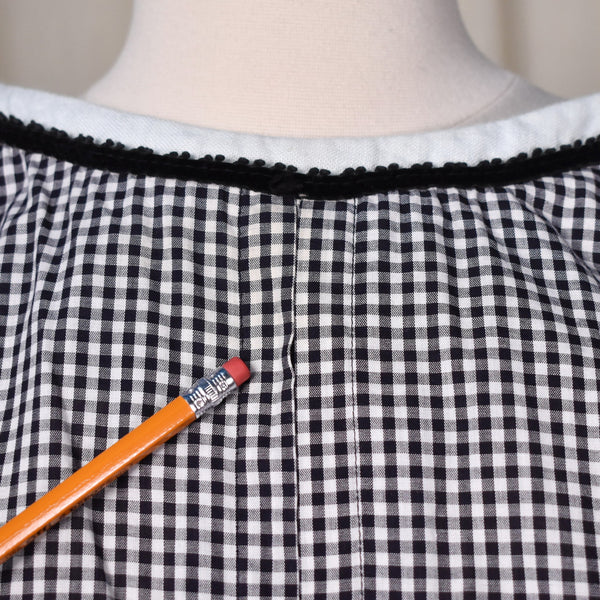 1960s Black Gingham Button Back Swing Dress