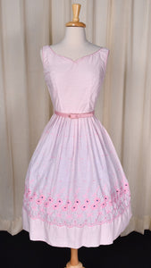 1950s Pink Eyelet Border Striped Gilden Sun Dress
