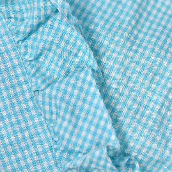 1960s Blue Gingham Seersucker Ruffle Wrap Dress