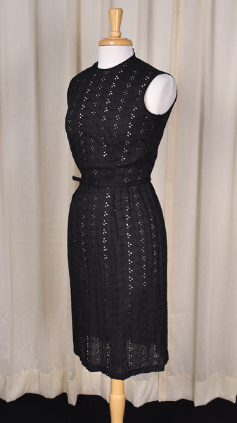 1960s Sexy Sheer Black Eyelet Wiggle Dress