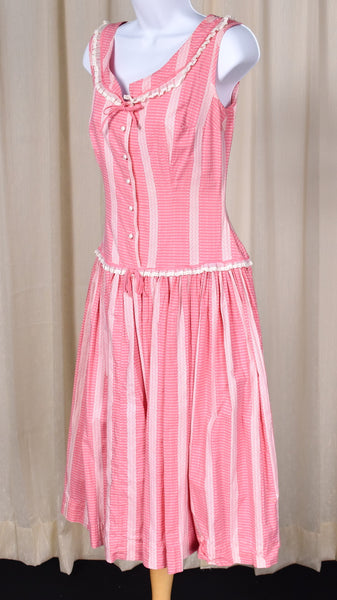 1960s Pink Ruffle Swing Dress