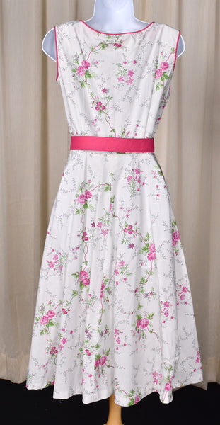 1950s Pink Roses Swing Sun Dress