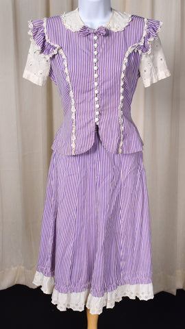 1940s Purple Striped Eyelet Dress Set