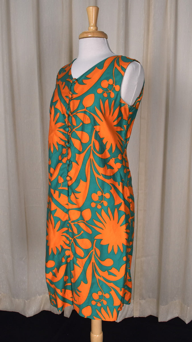 1960s Loud Orange & Green Floral Shift Dress Cats Like Us 1960s Loud Orange & Green Floral Shift Dress Cats Like Us