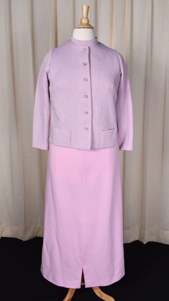 1970s Mauve & Silver Striped Maxi Dress & Jacket