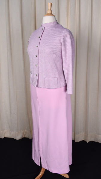 1970s Mauve & Silver Striped Maxi Dress & Jacket