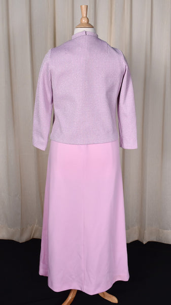 1970s Mauve & Silver Striped Maxi Dress & Jacket