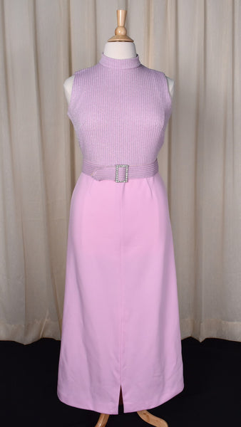 1970s Mauve & Silver Striped Maxi Dress & Jacket