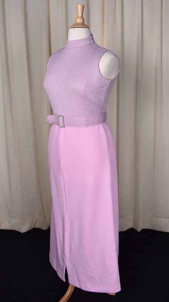 1970s Mauve & Silver Striped Maxi Dress & Jacket