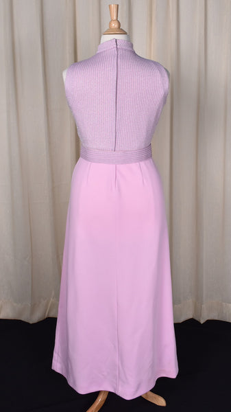 1970s Mauve & Silver Striped Maxi Dress & Jacket