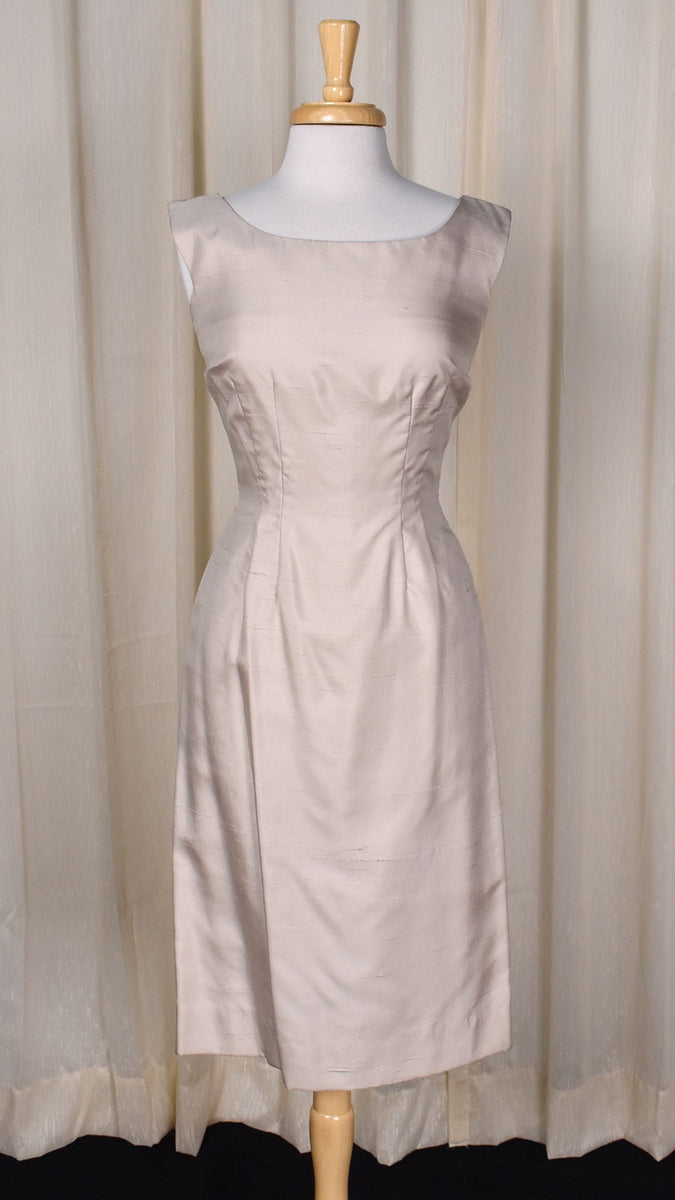 1960s Simple Cream Silk Sheath Dress 1960s Simple Cream Silk Sheath Dress