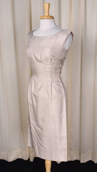 1960s Simple Cream Silk Sheath Dress