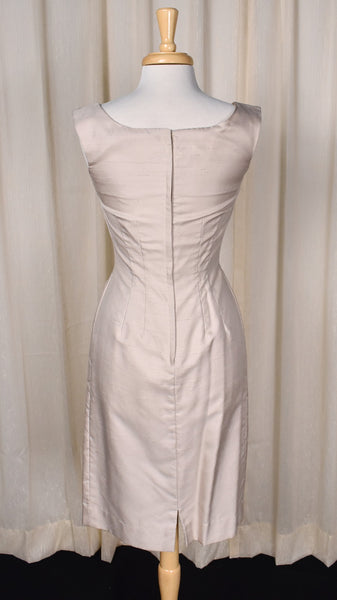 1960s Simple Cream Silk Sheath Dress