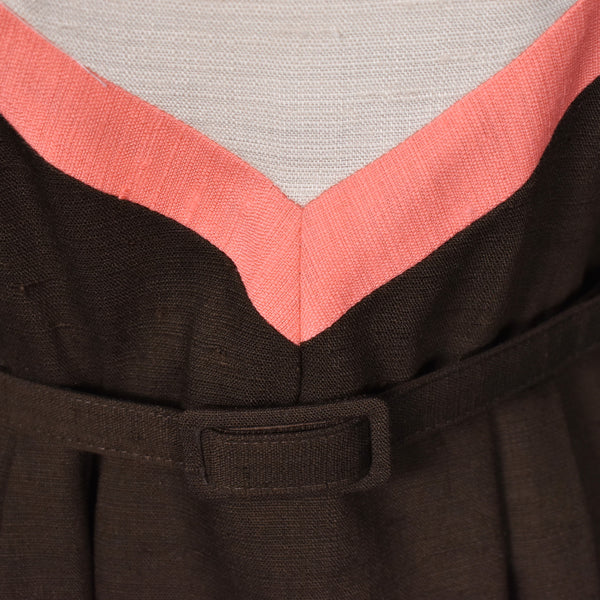 1960s Brown Chevron Color Block Wiggle Dress