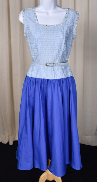 1950s Jonathan Logan Blue Rhinestone Daisy Dress