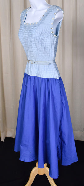1950s Jonathan Logan Blue Rhinestone Daisy Dress