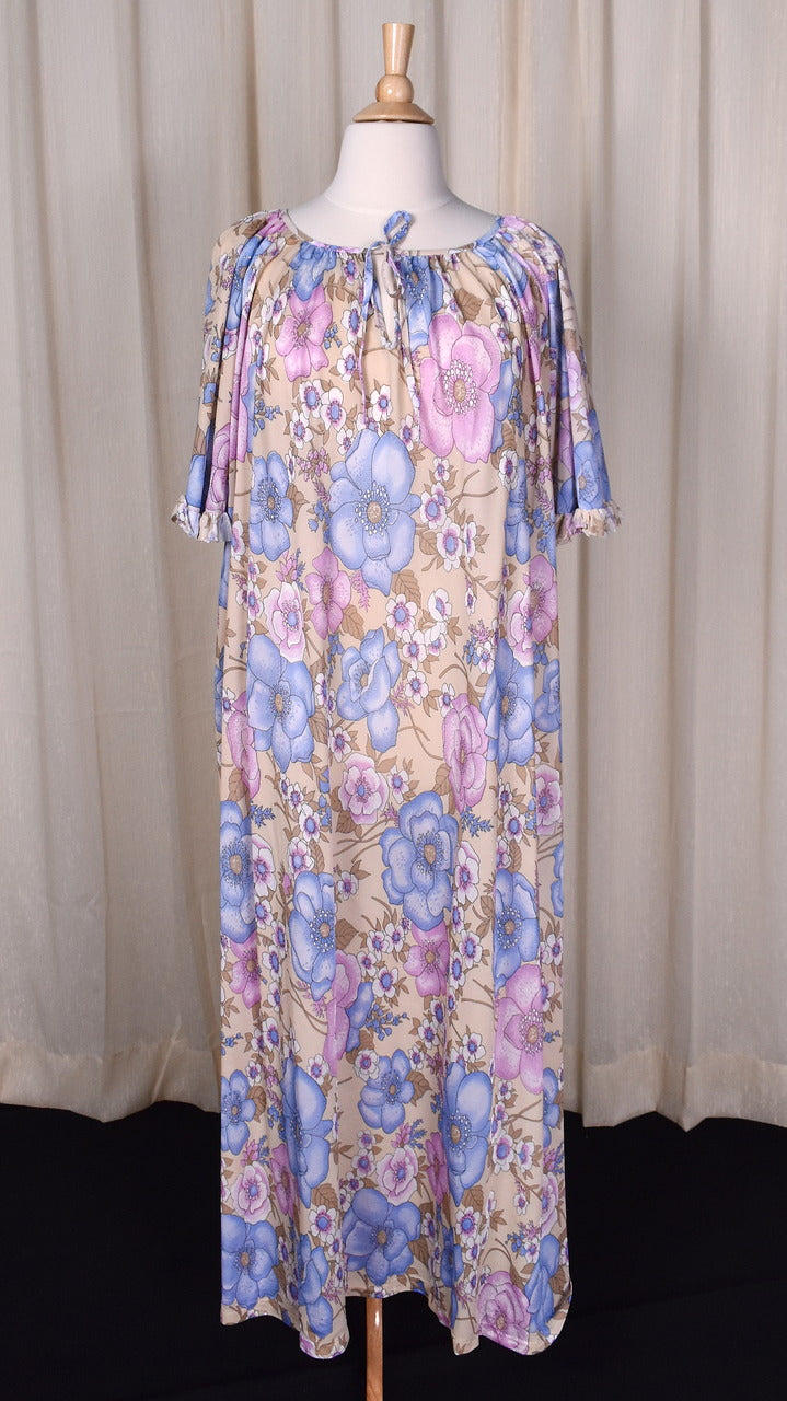 1970s Sheer Floral Butterfly Sleeve Maxi Dress