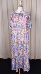 1970s Sheer Floral Butterfly Sleeve Maxi Dress