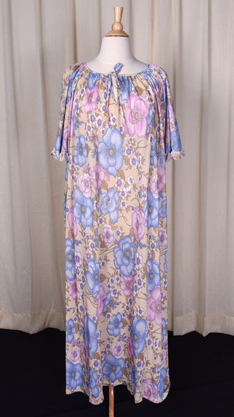 1970s Sheer Floral Butterfly Sleeve Maxi Dress