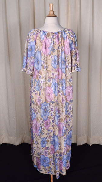 1970s Sheer Floral Butterfly Sleeve Maxi Dress