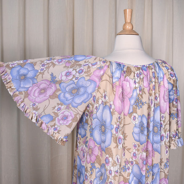 1970s Sheer Floral Butterfly Sleeve Maxi Dress