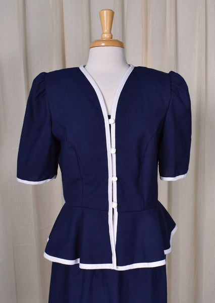 1940s Style Navy Peplum Skirt Suit