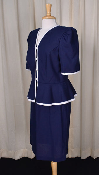 1940s Style Navy Peplum Skirt Suit