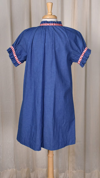 1960s Trimmed Blue House Dress