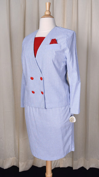 NWT 1940s Style Blue Striped Sailor Seersucker Suit