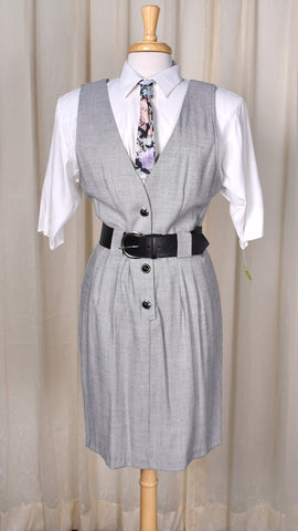 NWT 1990s Gray Dress Skirt Jumper w Blouse & Tie