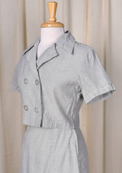 1950s Gray Striped Skirt Suit