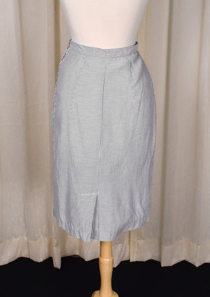 1950s Gray Striped Skirt Suit