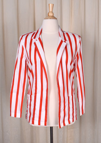 1980s Red & White Striped Blazer Jacket