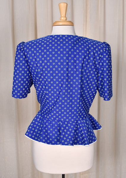 1940s Style Blue Swirl Peplum Top
