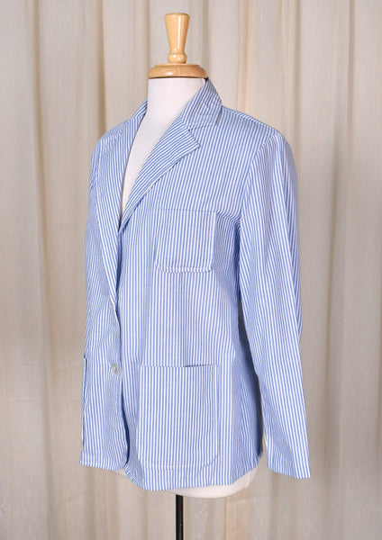 1970s Blue Striped Seersucker Blazer Jacket