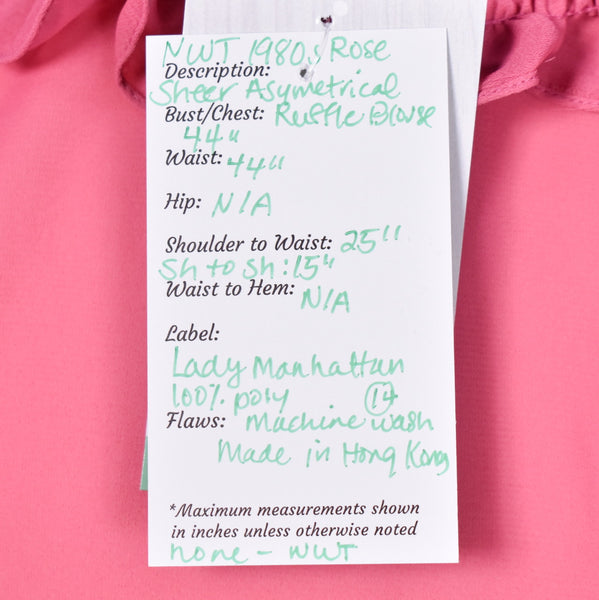 NWT 1980s Sheer Rose Asymmetrical Blouse