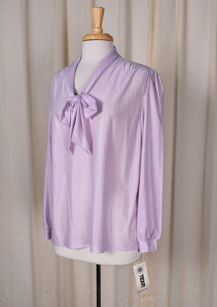 NWT 1940s Style Lavender Sheer Striped Bow Blouse
