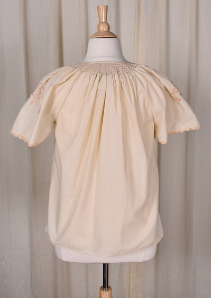 1940s Style Tan Embroidered Peasant Blouse