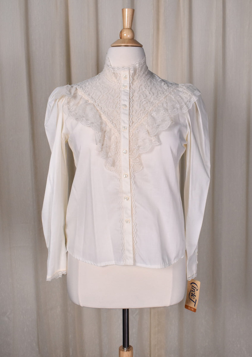 1970's does Victorian Style popular Cream Lace Blouse