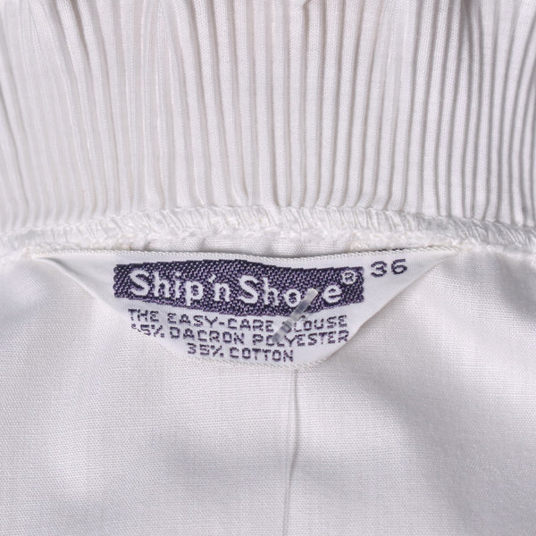 1960s White Long Sleeve Ruffle Pleat Blouse