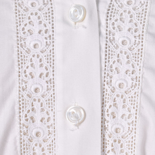 1960s White Embroidered Trim 3/4 Sleeve Blouse