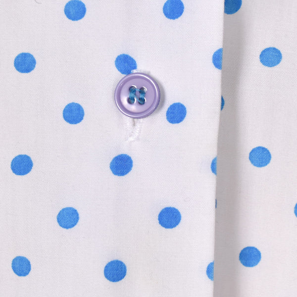 1980s White & Blue Polka Dot Pocket Blouse